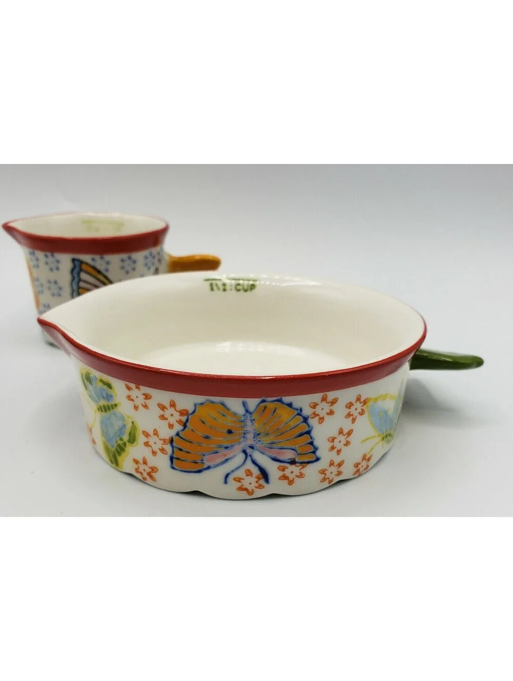 Pier 1 Butterfly Measuring Cups Set of 4 Ceramic Flowers Wing Handles